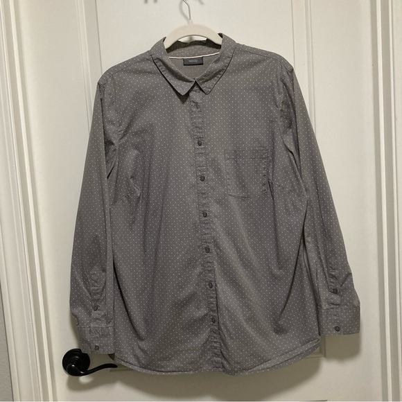Grey with white dots button-down long sleeve shirt - Picture 1 of 7